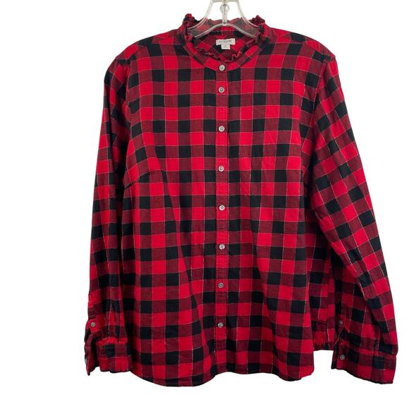 J. CREW Red Black Buffalo Check Plaid Pattern Button Down Womens XL Christmas - Picture 1 of 13